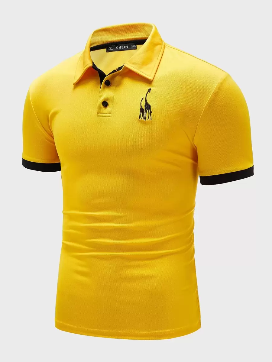 GENTILAND 男士長頸鹿刺繡polo襯衫 - 黃色 - 查看 1