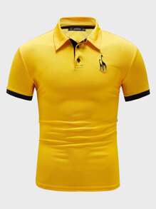 GENTILAND 男士長頸鹿刺繡polo襯衫 - 黃色 - 查看 3