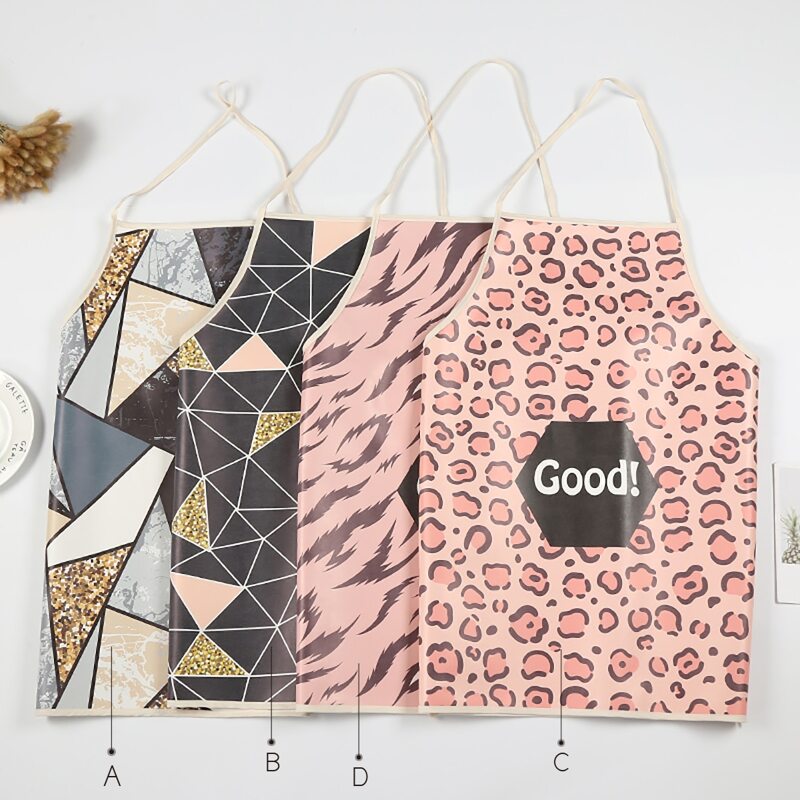 

1pc Leopard & Marble Pattern PU Apron, Multicolor
