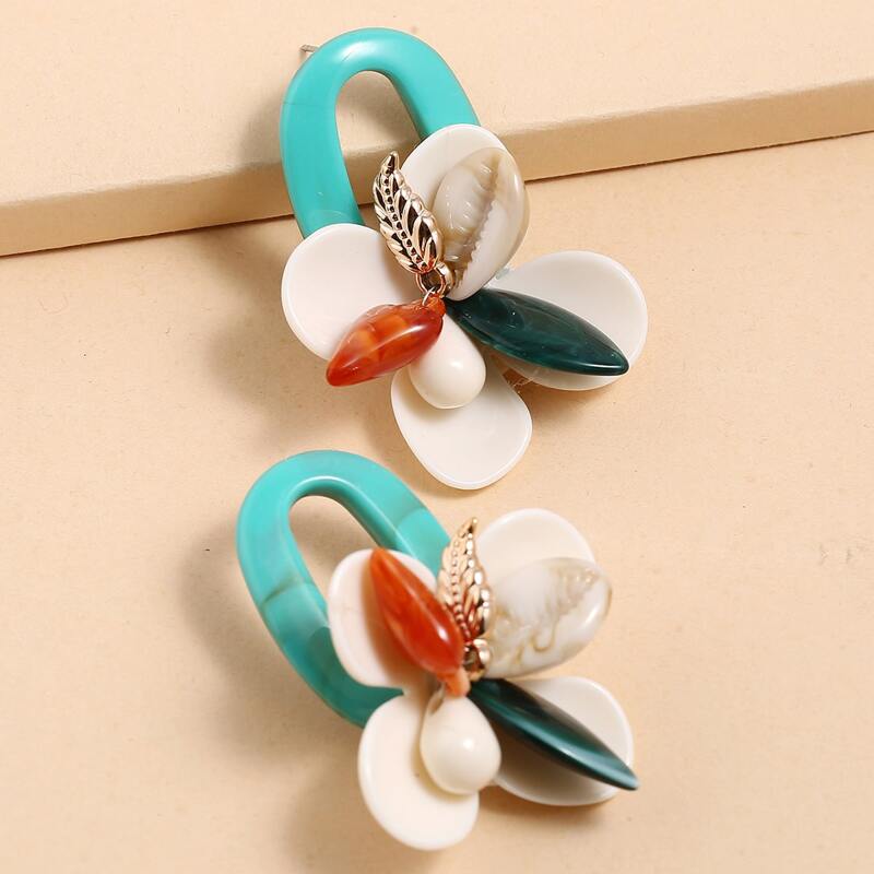 

1pair Floral Design Earrings, Multicolor