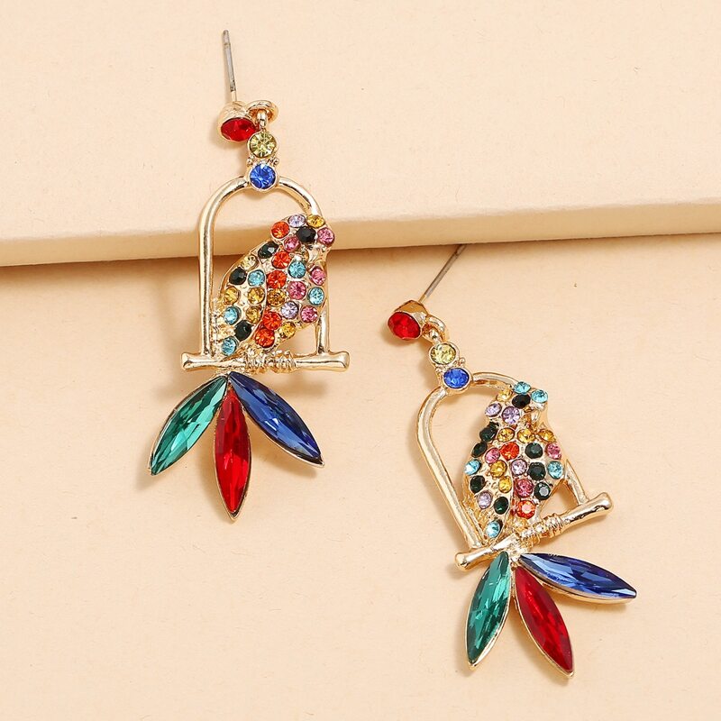 

1pair Gemstone Engraved Bird Drop Earrings, Multicolor