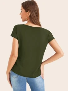 SHEIN LUNE Solid V-Cut Dolman Sleeve Top - Army Green - View 2