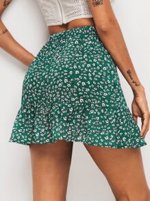 SHEIN Váy Thắt nút Họa tiết hoa màu xanh lá Boho - màu xanh lá - Xem 2