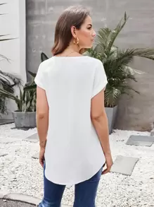 SHEIN Unity Camisa irregular con cremallera media - Blanco - Ver 2
