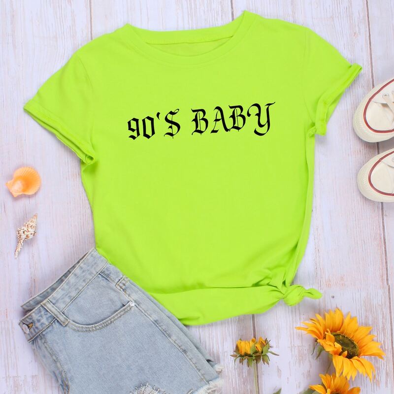 

Neon Green Letter Graphic Tee, Green bright