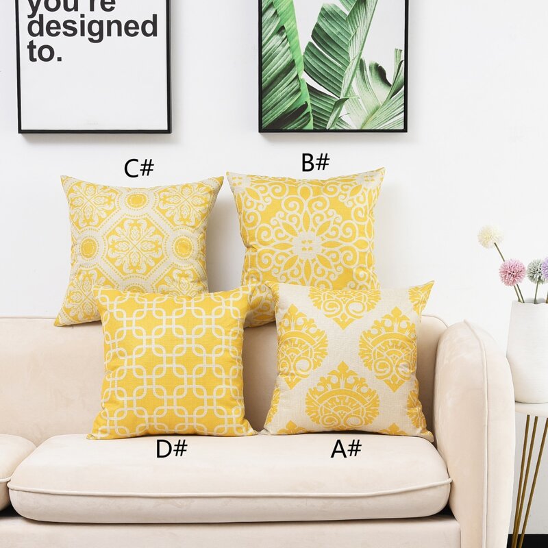

1pc Geometric Pattern Cushion Cover Without Filler, Yellow