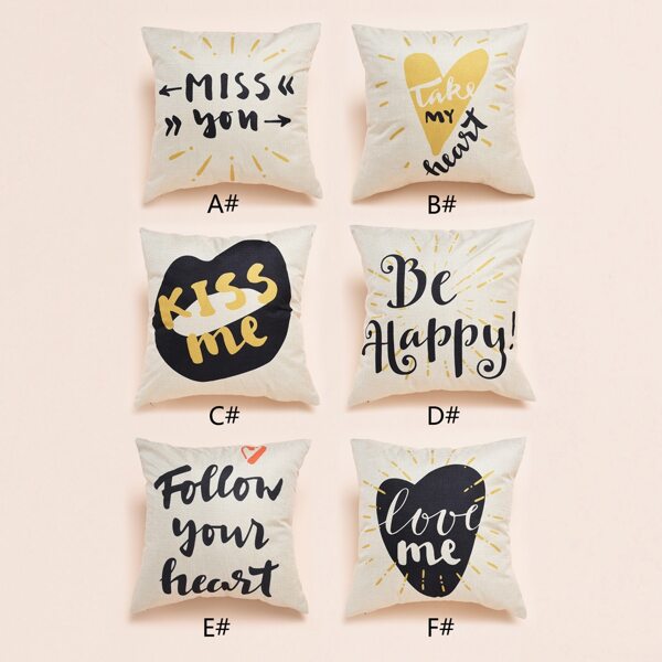 

1pc Slogan Graphic Cushion Cover Without Filler, Beige