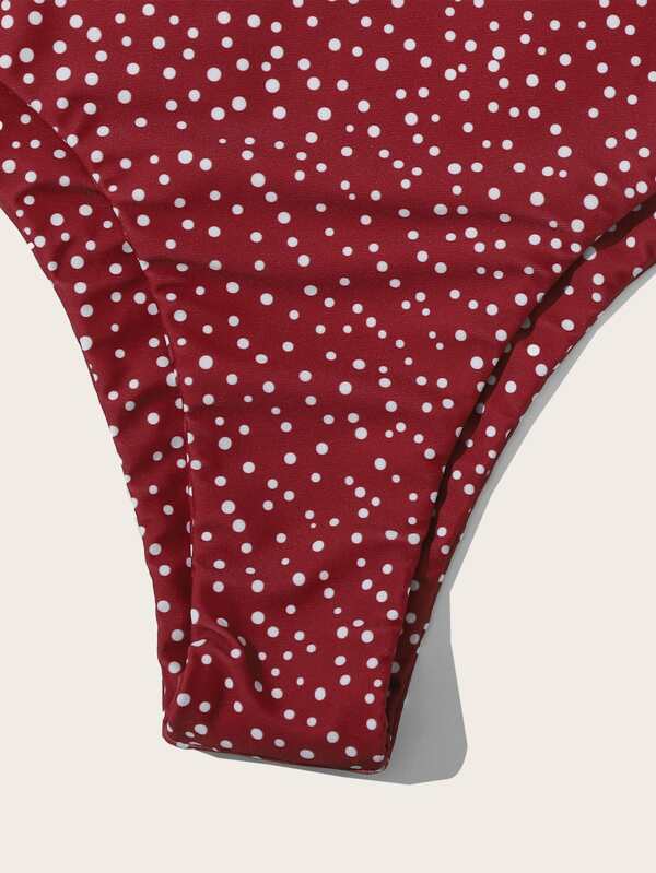 polka dot tie shoulder high waist bikini swimsuit
