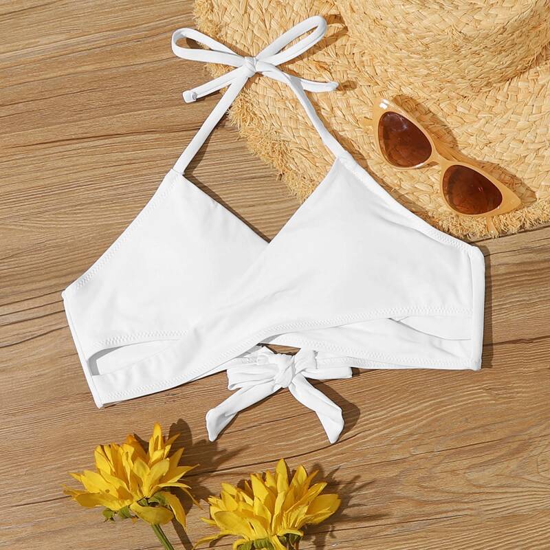 

Wrap Halter Bikini Top, White