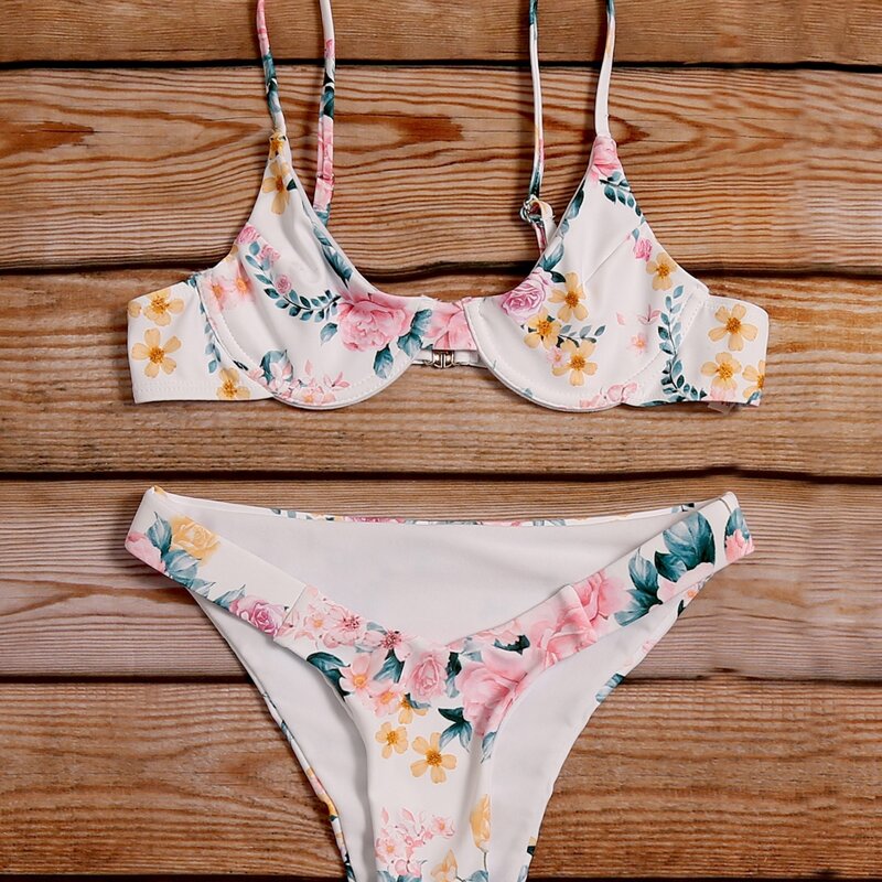 

Floral Underwire High Cut Bikini Swimsuit, Multicolor