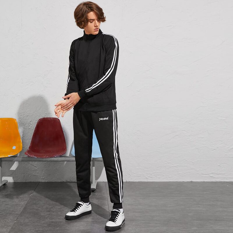 

Guys Side Stripe Zip Up Tracksuit, Black