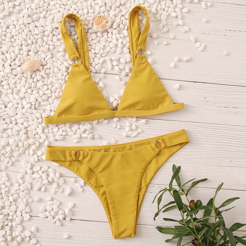 

Ring Linked Cheeky Bikini Swimsuit, Yellow