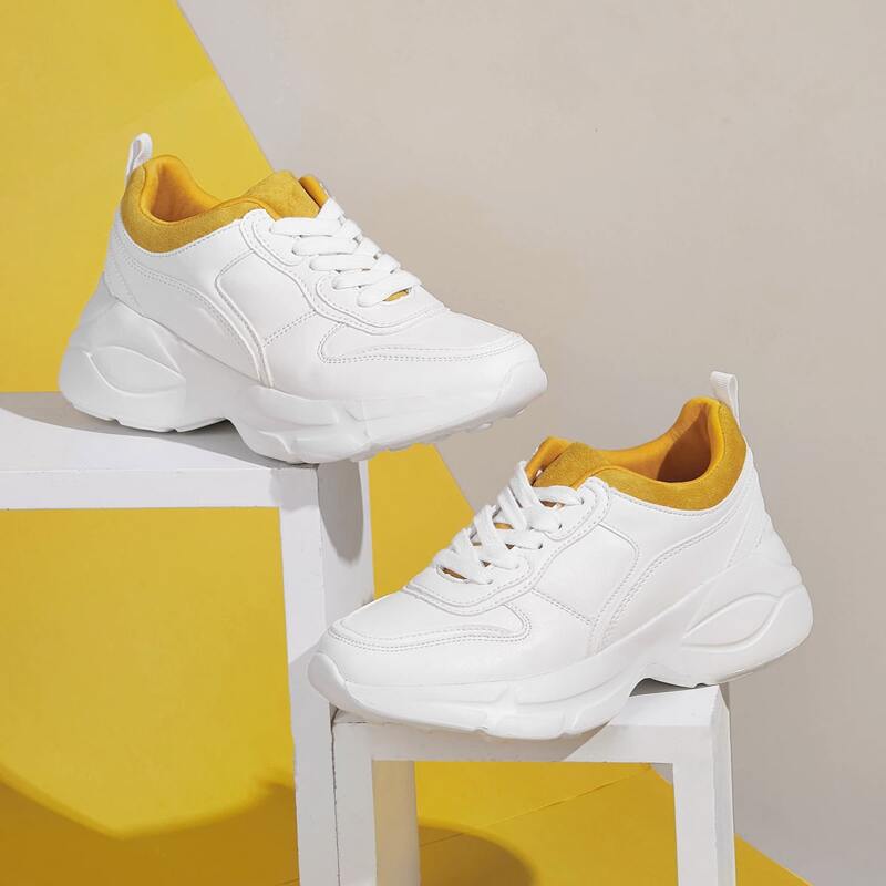 

Lace-up Front Chunky Sneakers, White