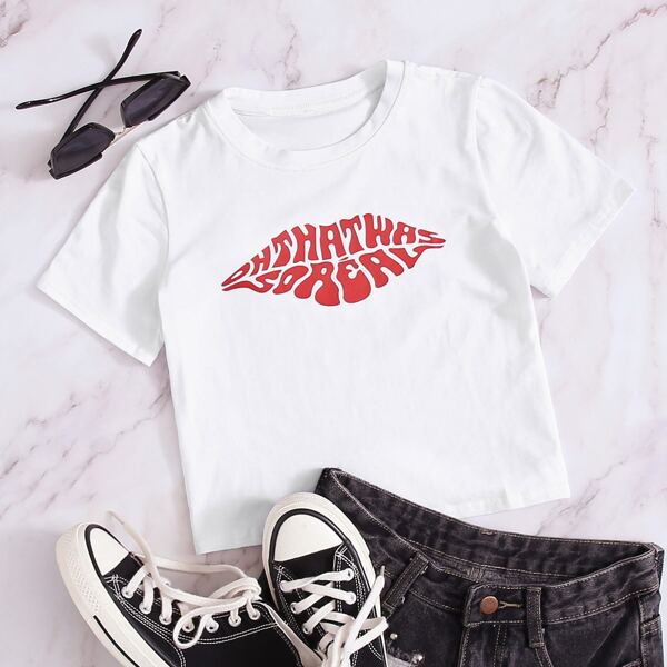 

Letter Graphic Short Sleeve Crop Tee, White