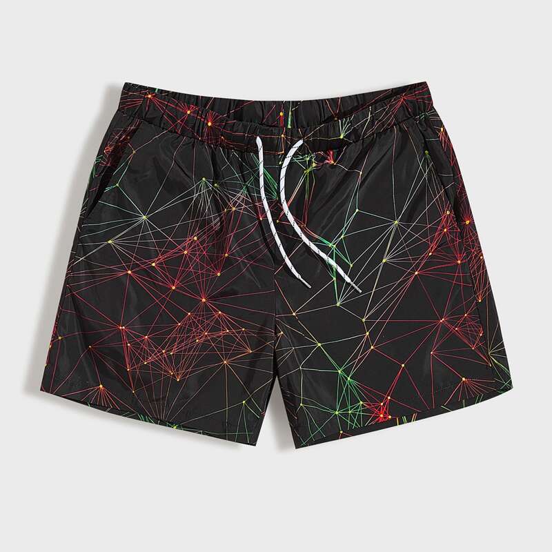 

Guys Geo Print Slant Pocket Wind Shorts, Black
