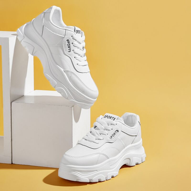 

Lace-up Front Chunky Sneakers, White
