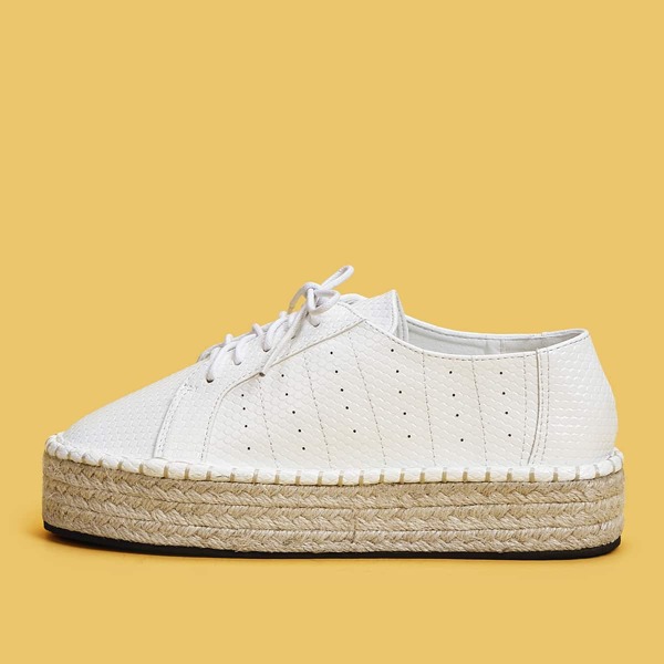 

Lace-up Front Espadrille Wedges, White