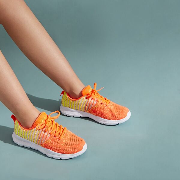 

Lace-up Front Mesh Panel Sneakers, Orange bright