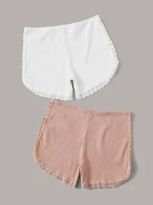 2 件装蕾丝边罗纹内裤套装 - 彩色 - 查看 2