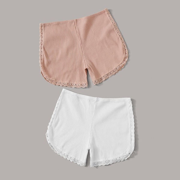 

2pack Lace Trim Ribbed Panty Set, Multicolor
