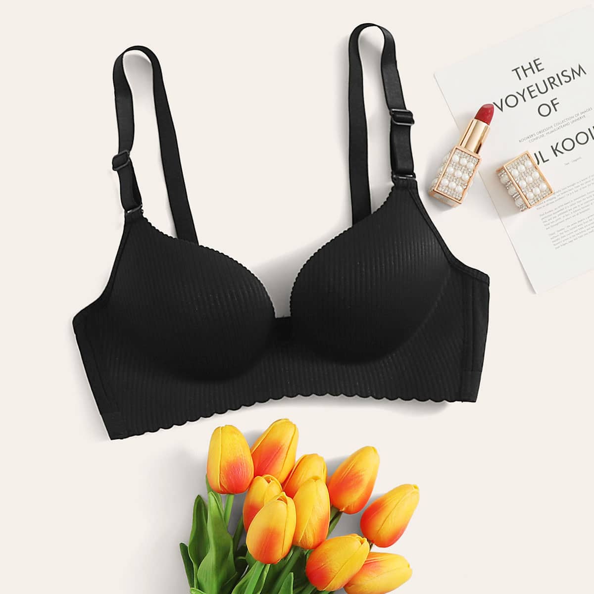 

Scallop Trim Push Up Bra, Black