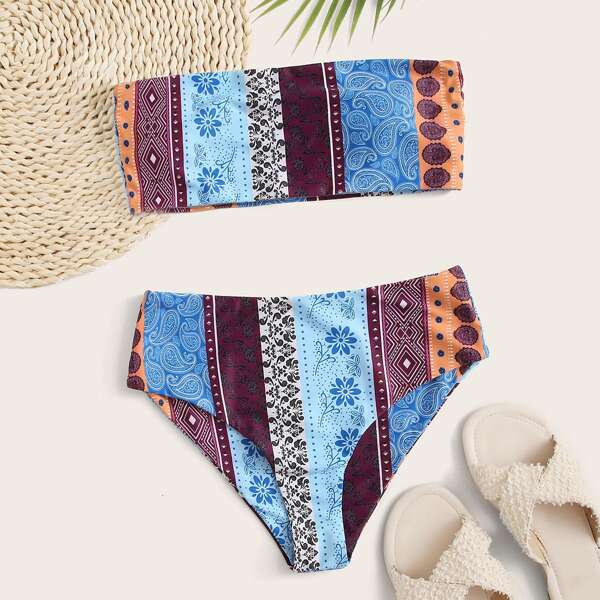 

Tribal Bandeau Bikini Swimsuit, Multicolor