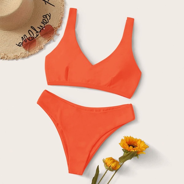 

Neon Orange Lace-up Back Bikini Swimsuit