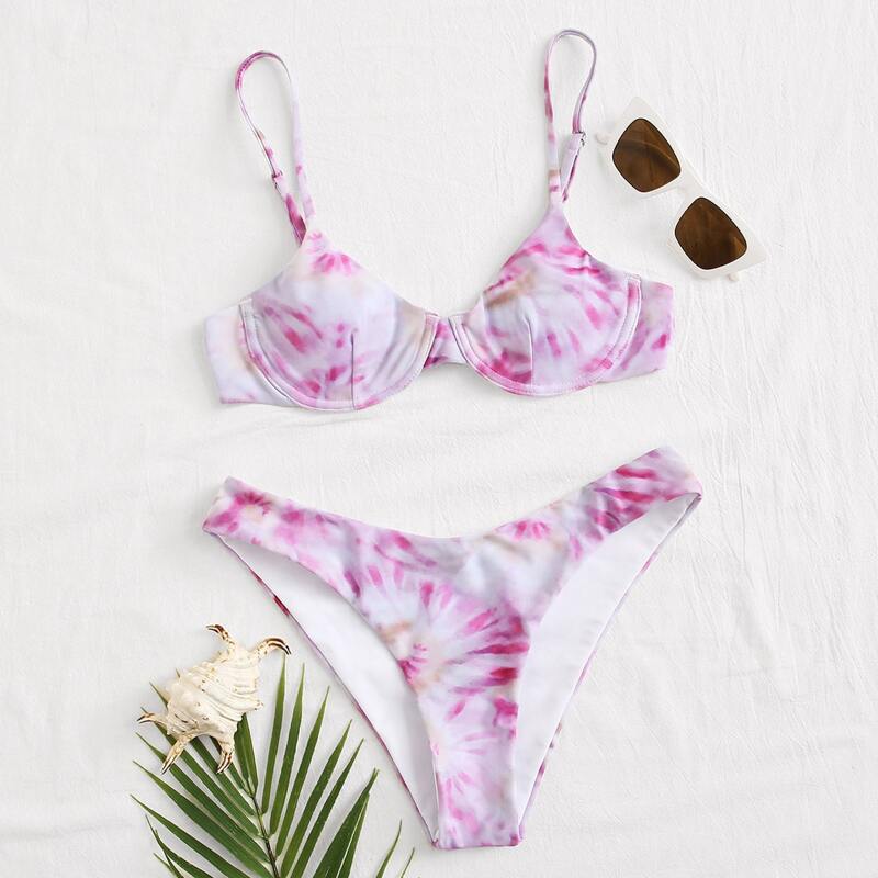 

Tie Dye Underwire High Leg Bikini Swimsuit, Multicolor