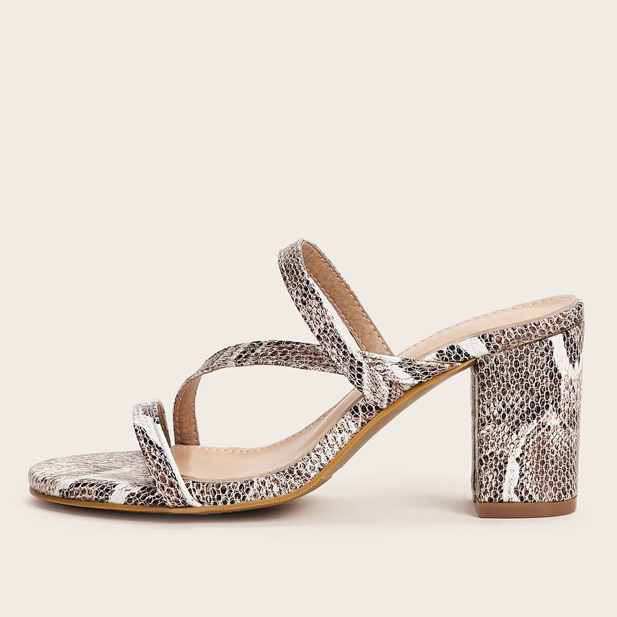 

Snakeskin Chunky Heeled Mules, Multicolor