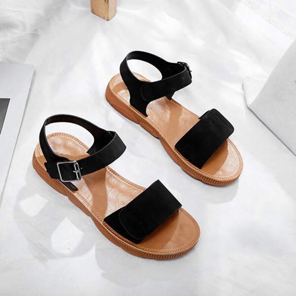 

Two Part Ankle Strap Sandals, Black