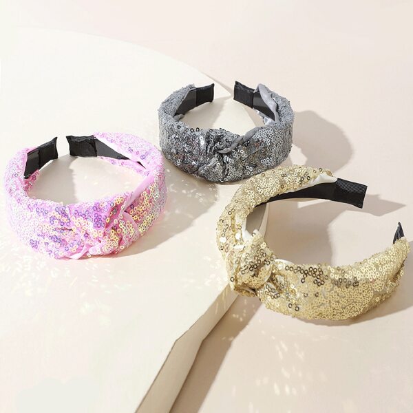 

3pcs Girls Sequin Hair Hoop, Multicolor
