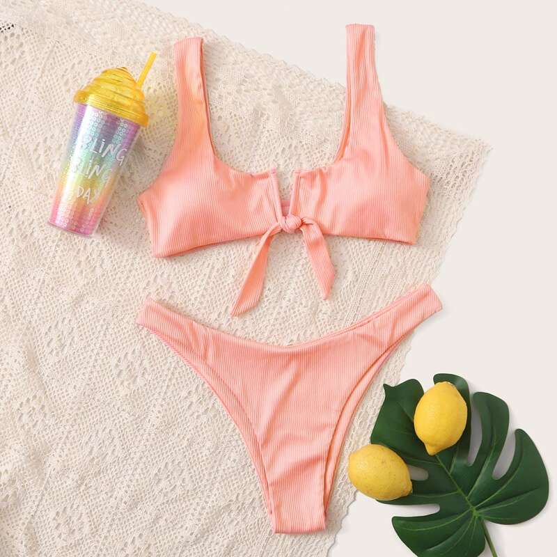 

V-wired High Leg Bikini Swimsuit, Pink