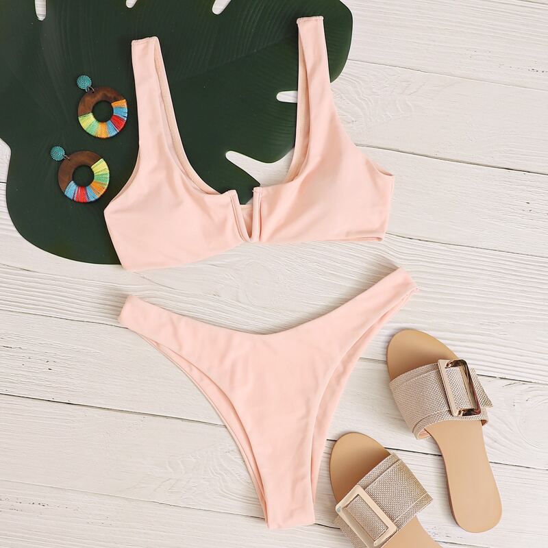 

V-wired High Leg Bikini Swimsuit, Pink