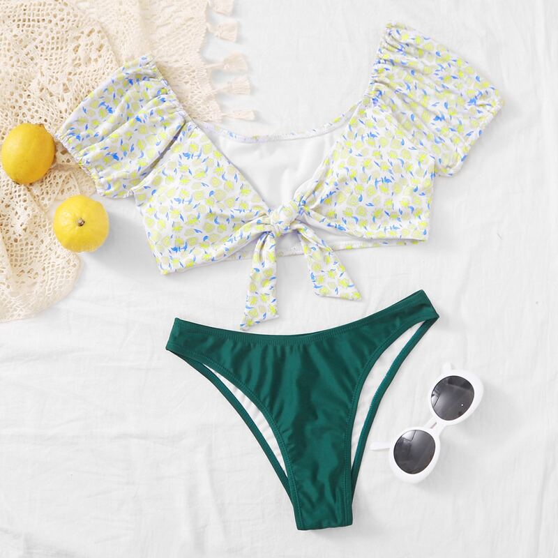 

Floral Knot Front Bikini Swimsuit, Multicolor