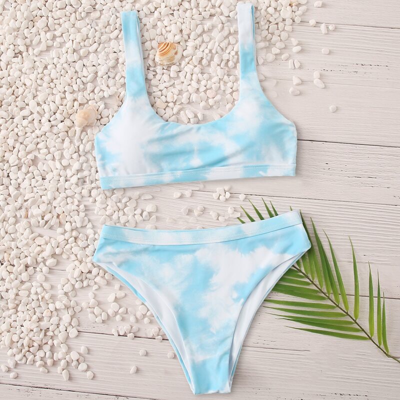

Tie Dye Scoop Bikini Swimsuit, Baby blue
