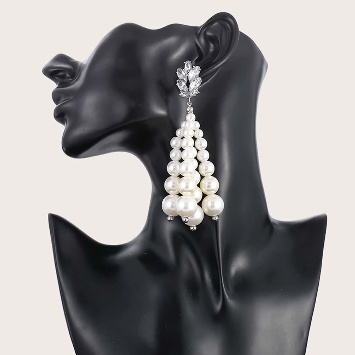 

1pair Gemstone Decor Faux Pearl Decor Drop Earrings, White
