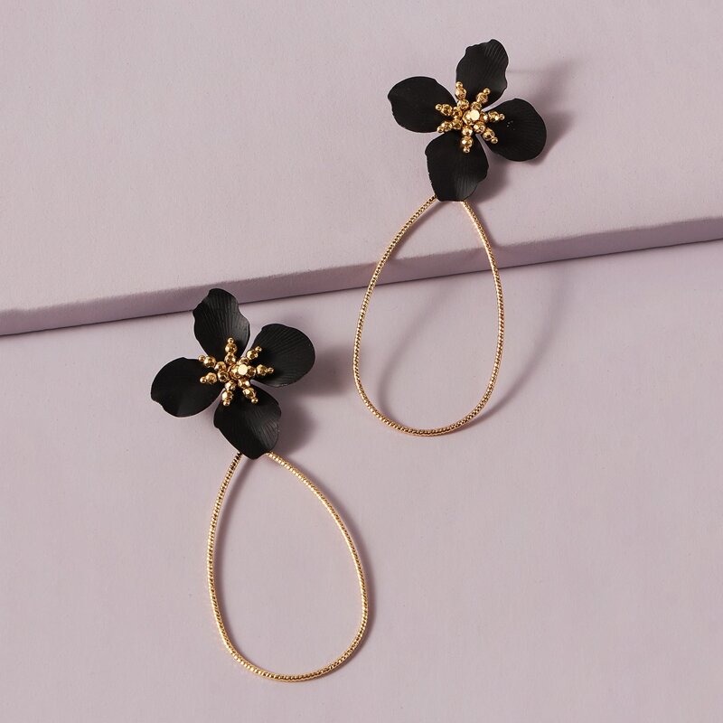 

1pair Floral Decor Water Drop Earrings, Multicolor