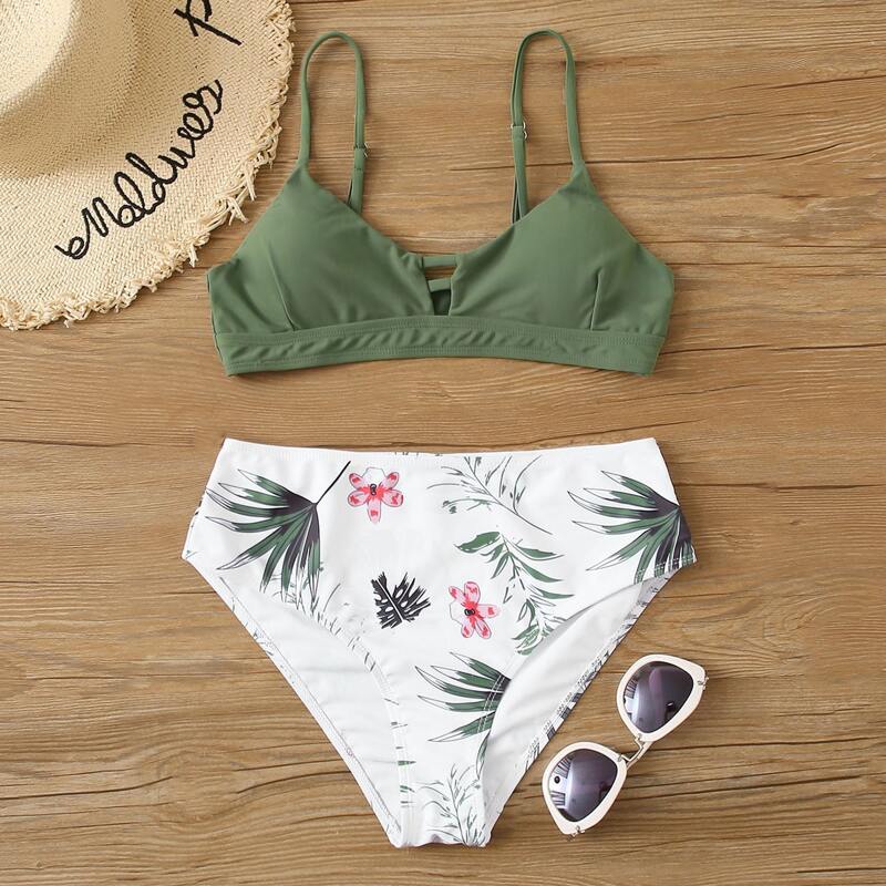 

Tropical Cut-out High Waisted Bikini Swimsuit, Multicolor