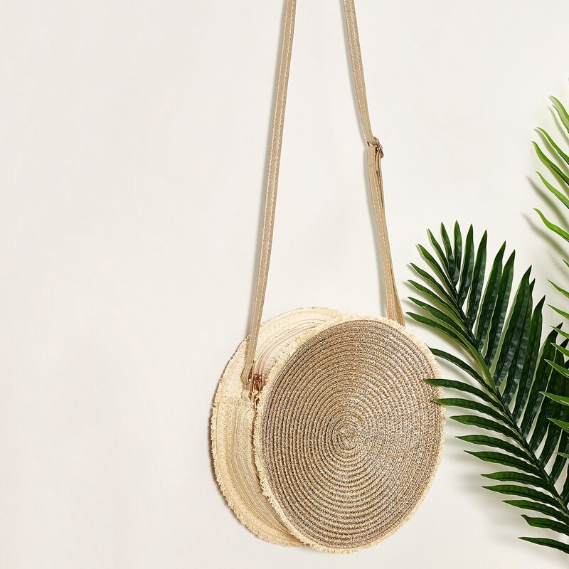 

Round Shaped Braided Crossbody Bag, Gold