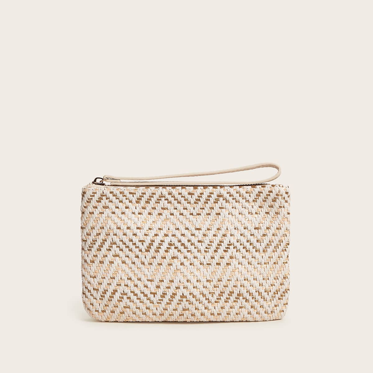 

Braided Clutch Bag With Wristlet, Beige