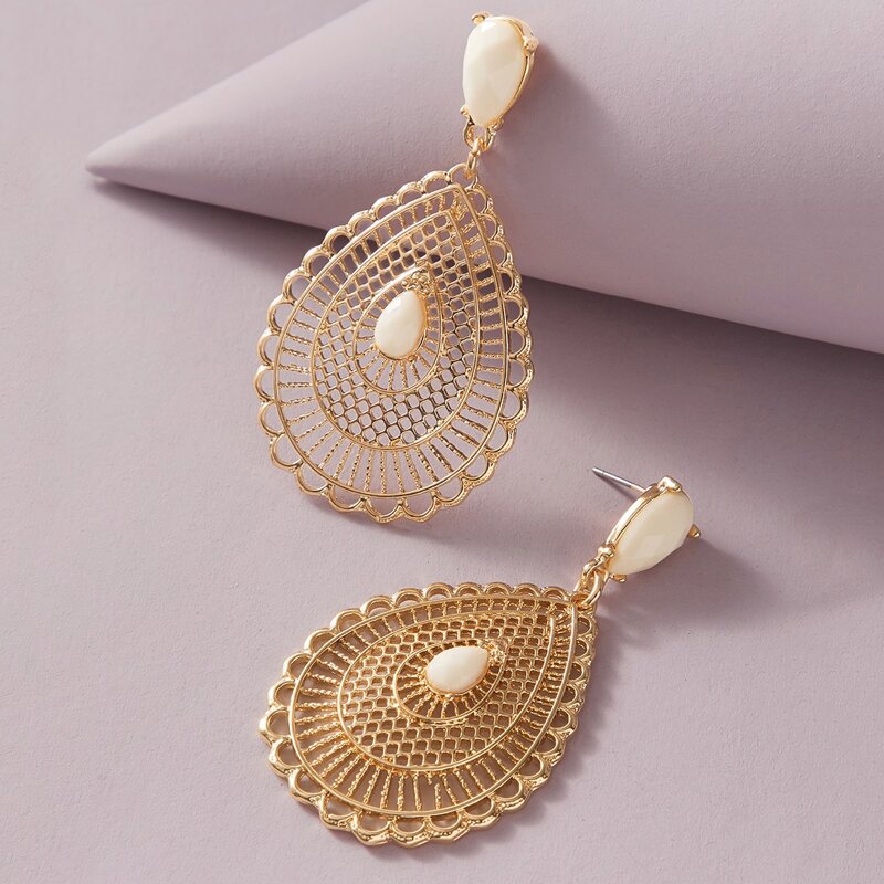 

1pair Hollow Out Water Drop Earrings, Gold