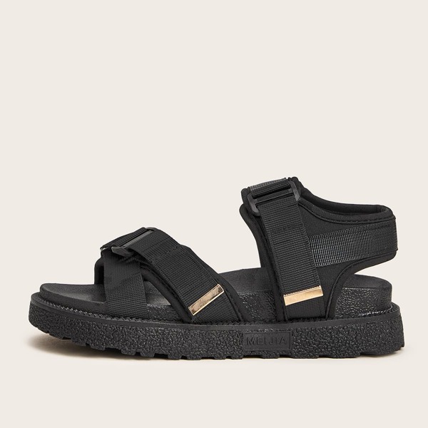 

Velcro Strap Ankle Strap Sandals, Black