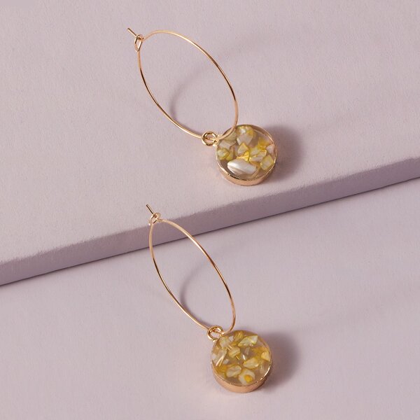 

1pair Round Charm Drop Earrings, Gold