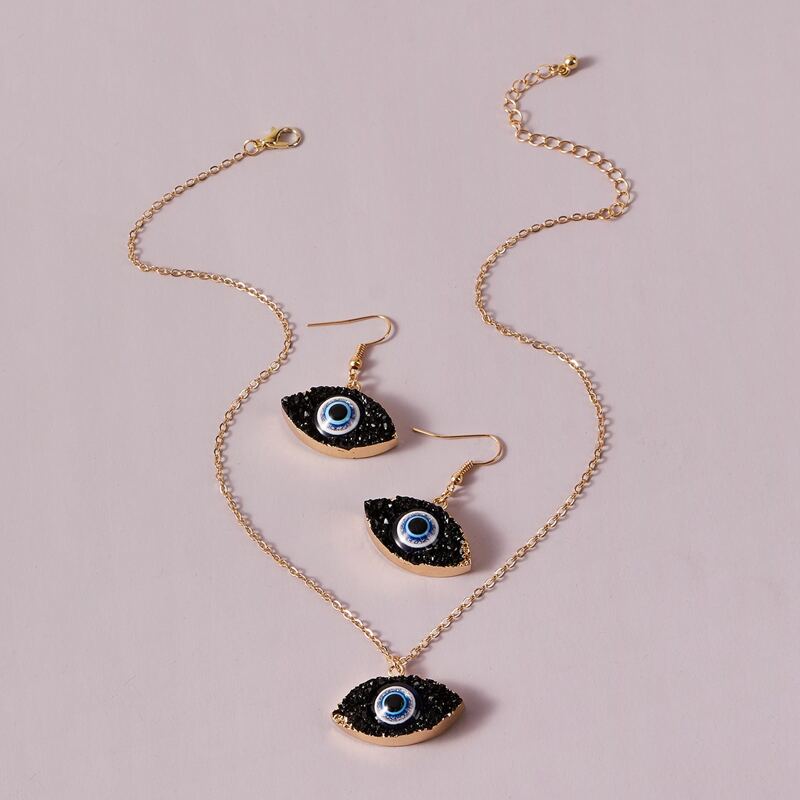 

1pc Evil Eye Charm Necklace & 1pair Drop Earrings