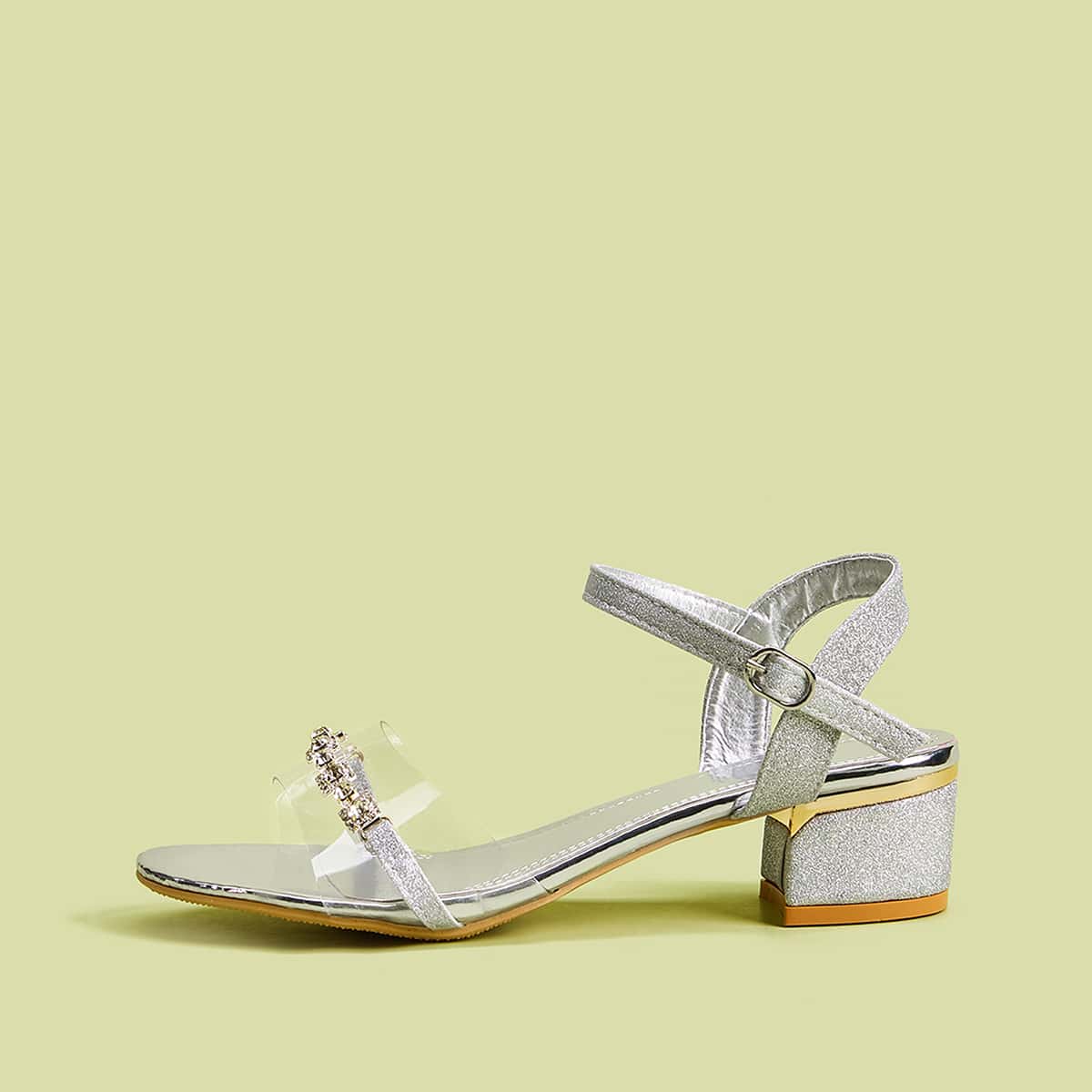 

Rhinestone Decor Clear Ankle Strap Heels, Silver