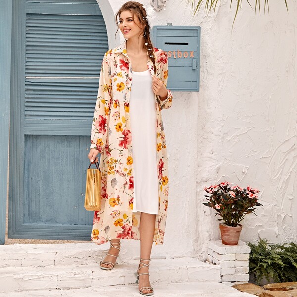 

Floral Print Button Front Dress, Multicolor