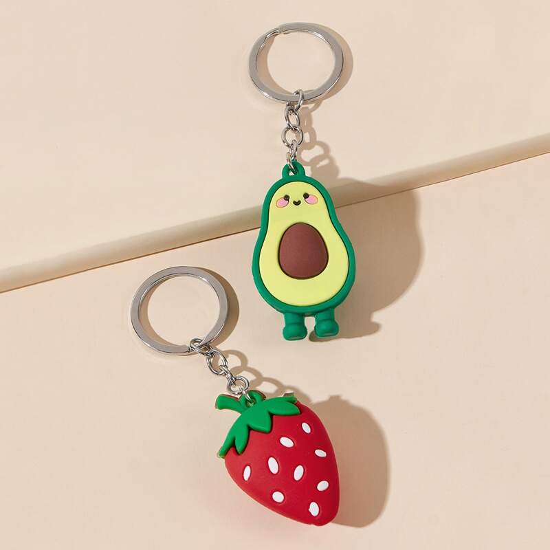 

2pcs Strawberry & Avocado Keychain, Multicolor