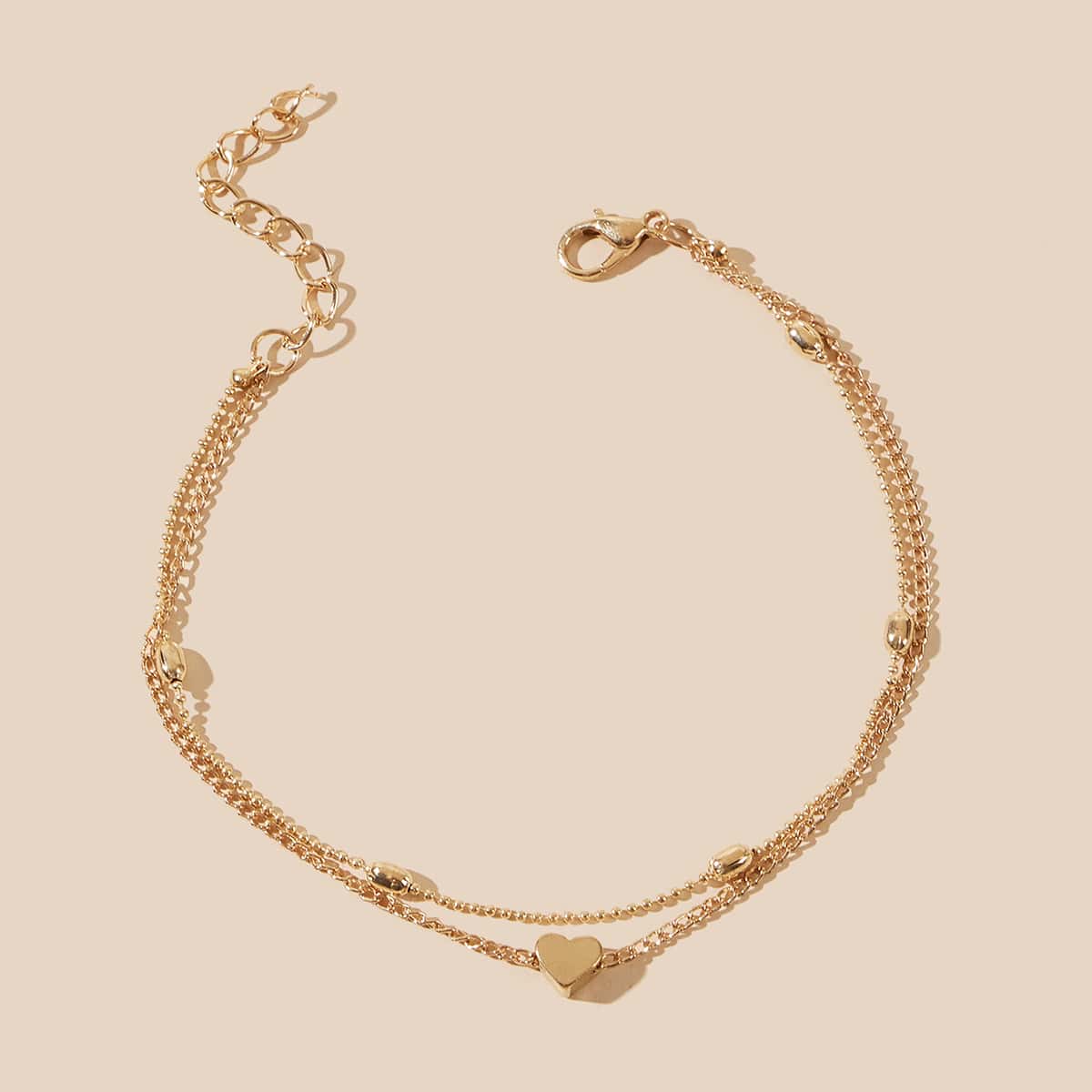 

1pc Heart Layered Chain Anklet, Gold