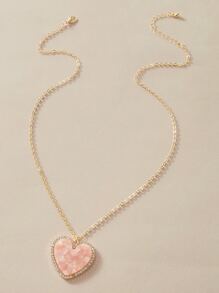 1pc Rhinestone Decor Heart Charm Necklace - Pink - View 2