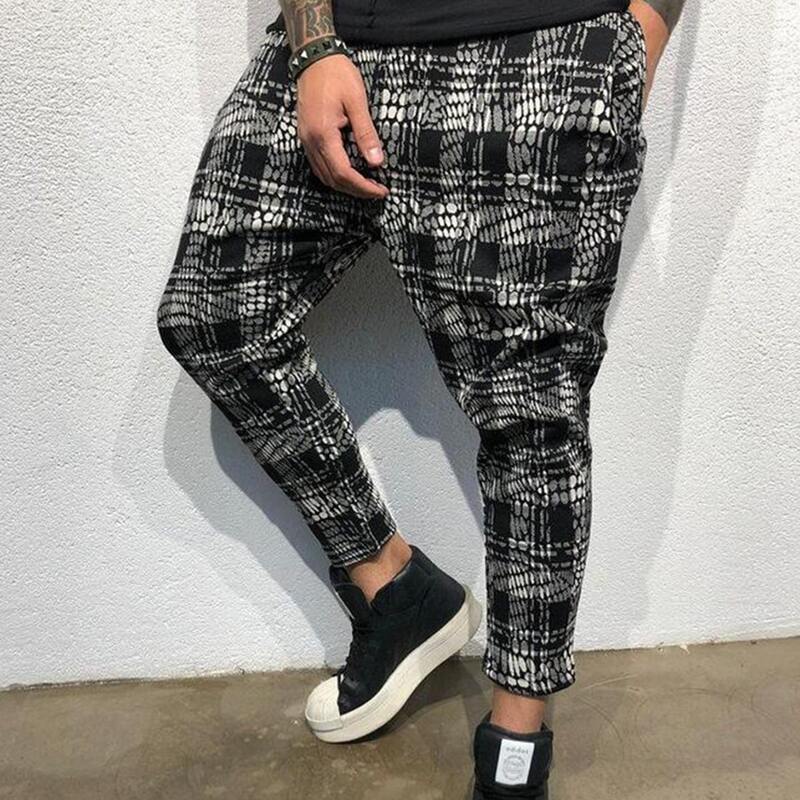 

Guys Geometric & Plaid Print Pants, Black